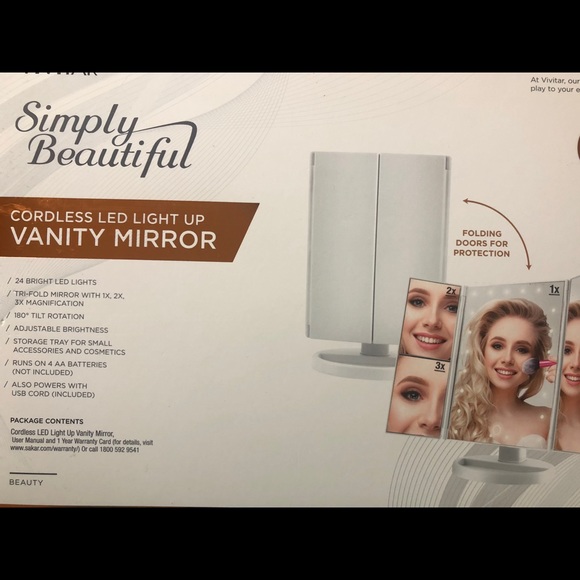 Vivitar Cordless Tri-Folded LED Mirror White Vanit - Picture 5 of 5